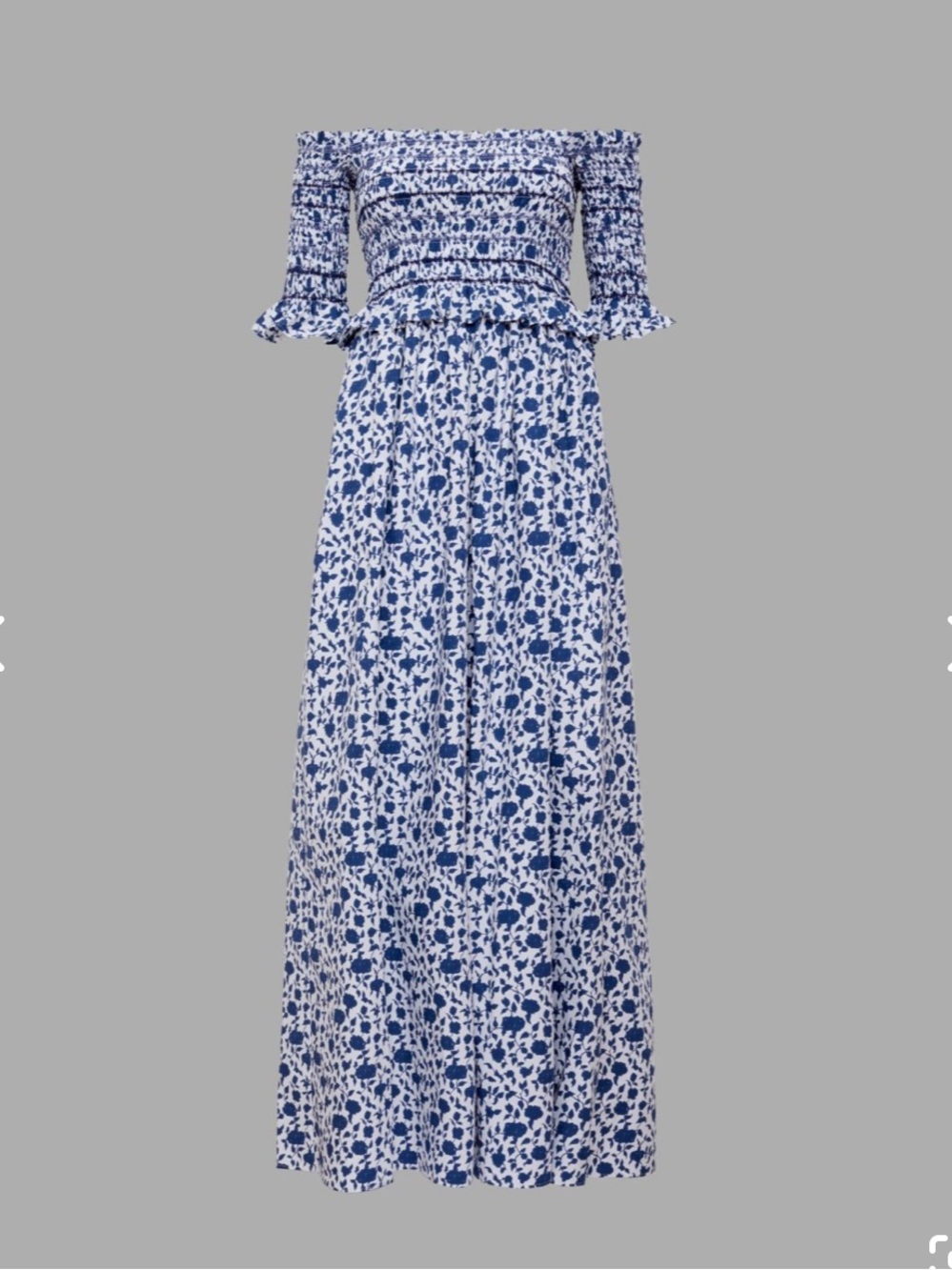 Loretta caponi Off-Shoulder Blue Floral Maxi Dress